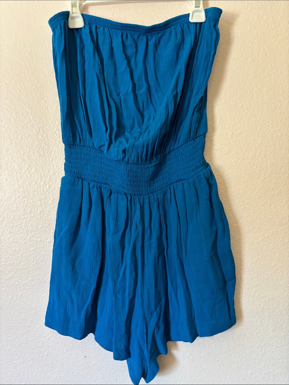 Forever 21 Woman’s Blue Strapless Romper, Elastic Hem and Waist, Size S